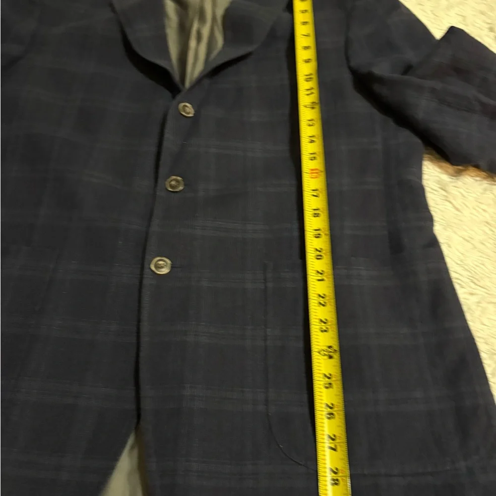 JOS A BANK Linen Men 44R Tailored Fit Blazer Sport Coat Jacket Blue Plaid